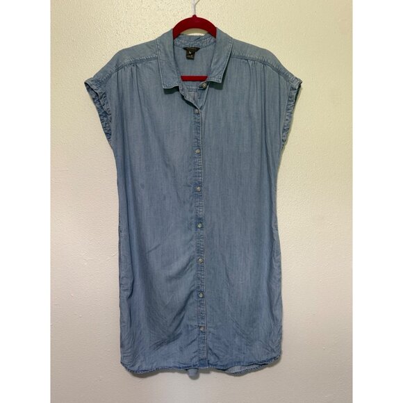Eddie Bauer Shirt Dress Blue Tencel Button Front Pockets Womans M - Picture 1 of 5
